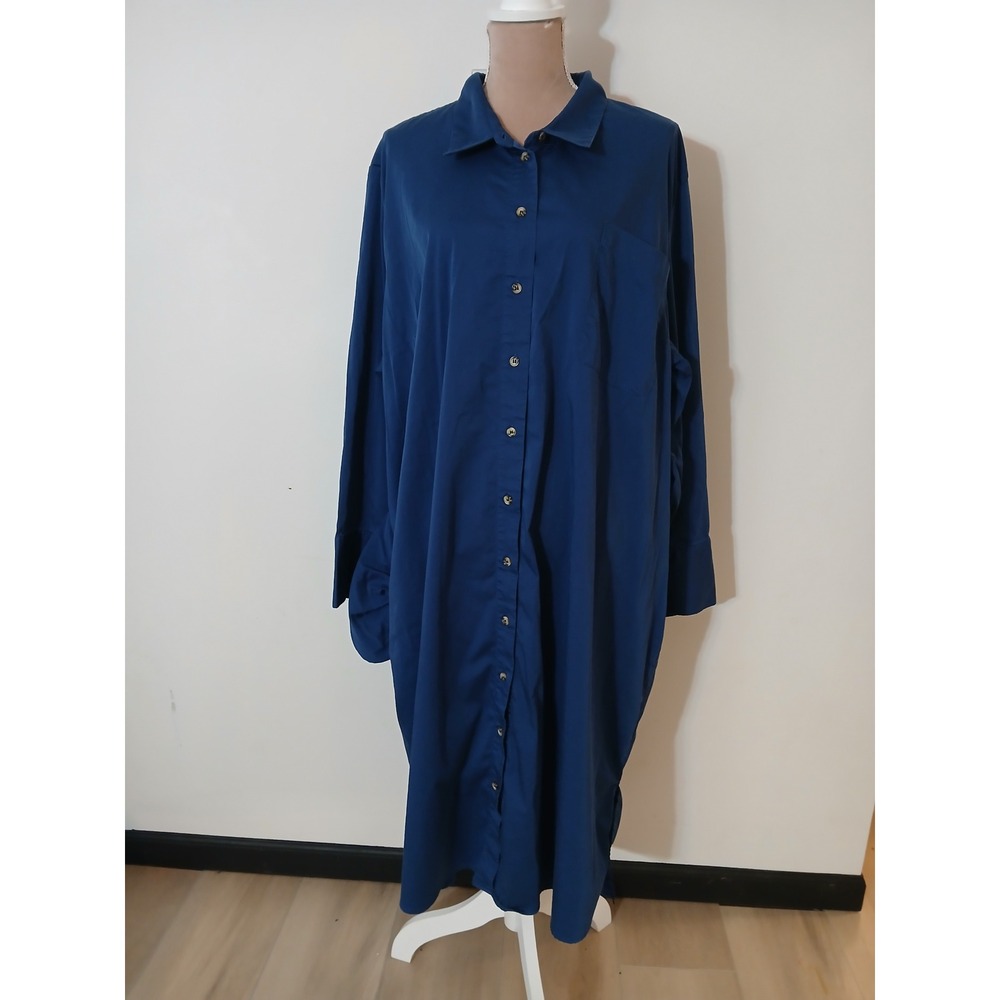 Universal Standard Blue Button Down Shirt Dress XL Long Sleeve Pockets Modest